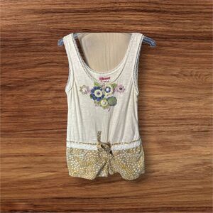 Humming Bohemian Shorts Romper Beige Multi-color Embellished Belt Lace Size Sm